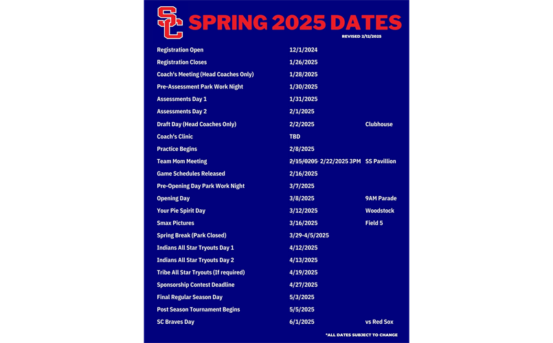 Spring 2025 Dates